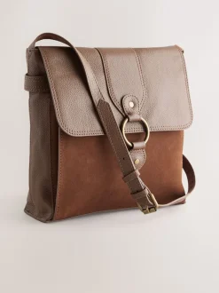 Tassen En Portemonnees*Next Lichtbruin - Leren messenger-tas met vak