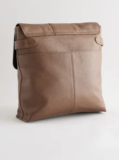 Tassen En Portemonnees*Next Lichtbruin - Leren messenger-tas met vak