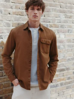 Formele Overhemden|Shirts|Next - Long Sleeve Garment Dyed Oxford Shirt Lichtbruin
