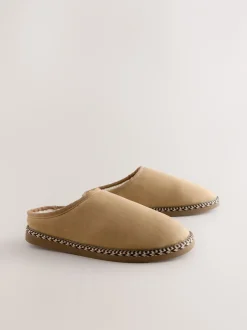 Pantoffels|Loungewear*Next - Microsuede Taped Mule Slippers Lichtbruin