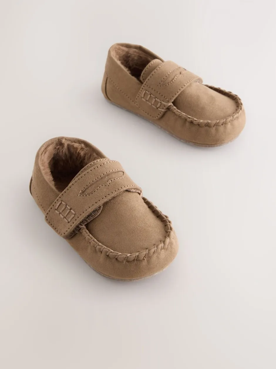 Pantoffels|Next - Mocassin-pantoffels met klittenbandsluiting Lichtbruin