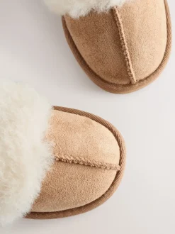 Pantoffels|Next Lichtbruin - Pantoffels van imitatiebont