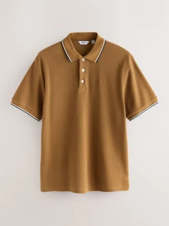 Poloshirts|Next Lichtbruin - Regular fit poloshirt met korte mouwen en contrasterende randen