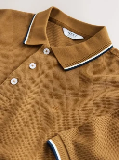 Poloshirts|Next Lichtbruin - Regular fit poloshirt met korte mouwen en contrasterende randen