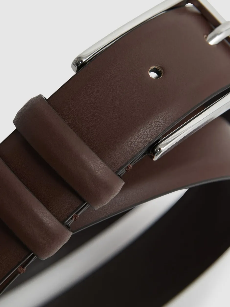 Riemen En Bretels*Reiss - - Dante - Gladde leren riem Lichtbruin