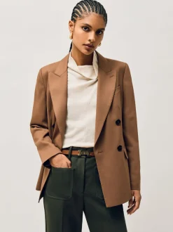 Ceintuurs*Reiss - - Leren Hayley riem met vierkant scharnier Lichtbruin