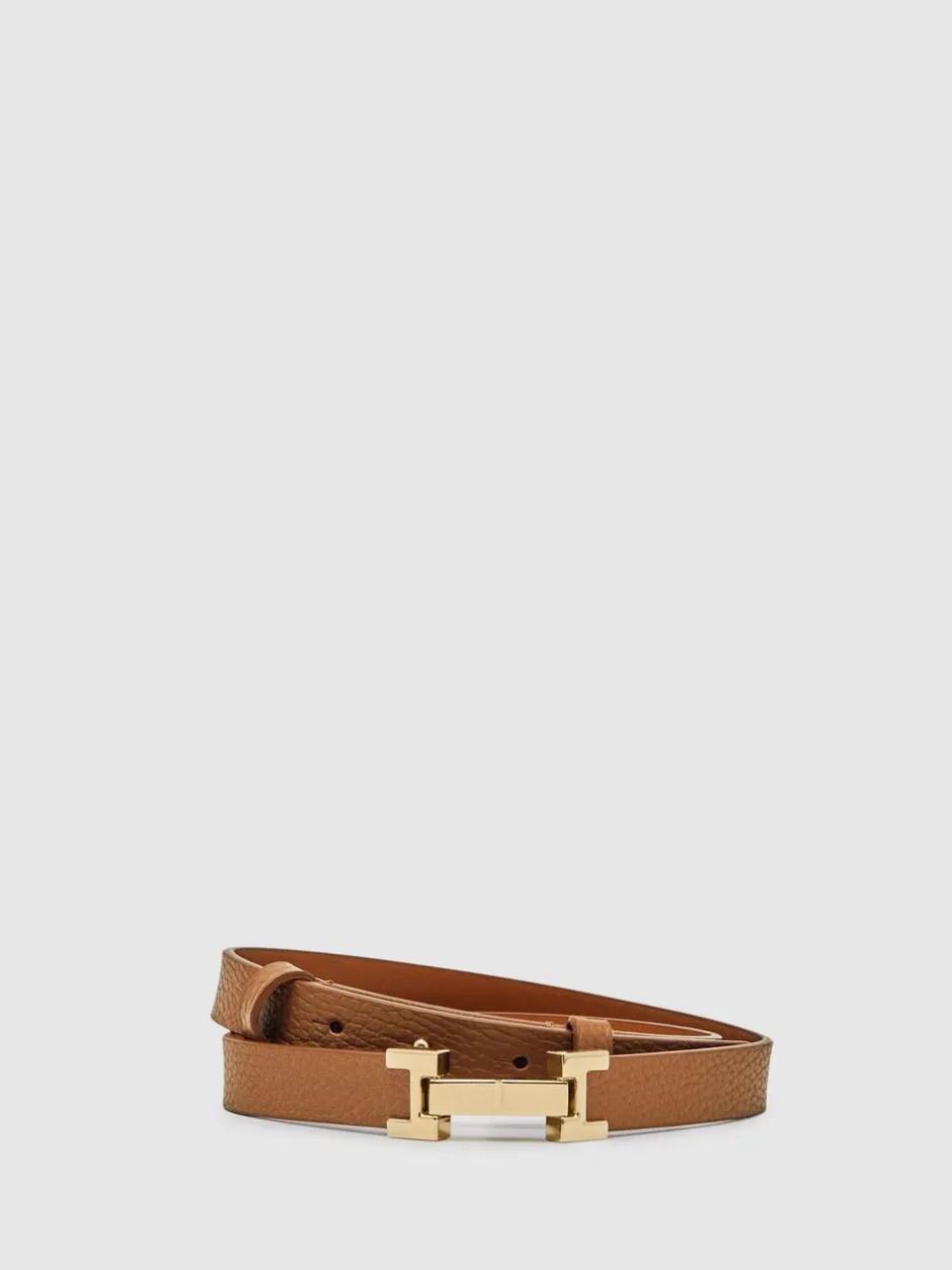 Ceintuurs*Reiss - - Leren Hayley riem met vierkant scharnier Lichtbruin