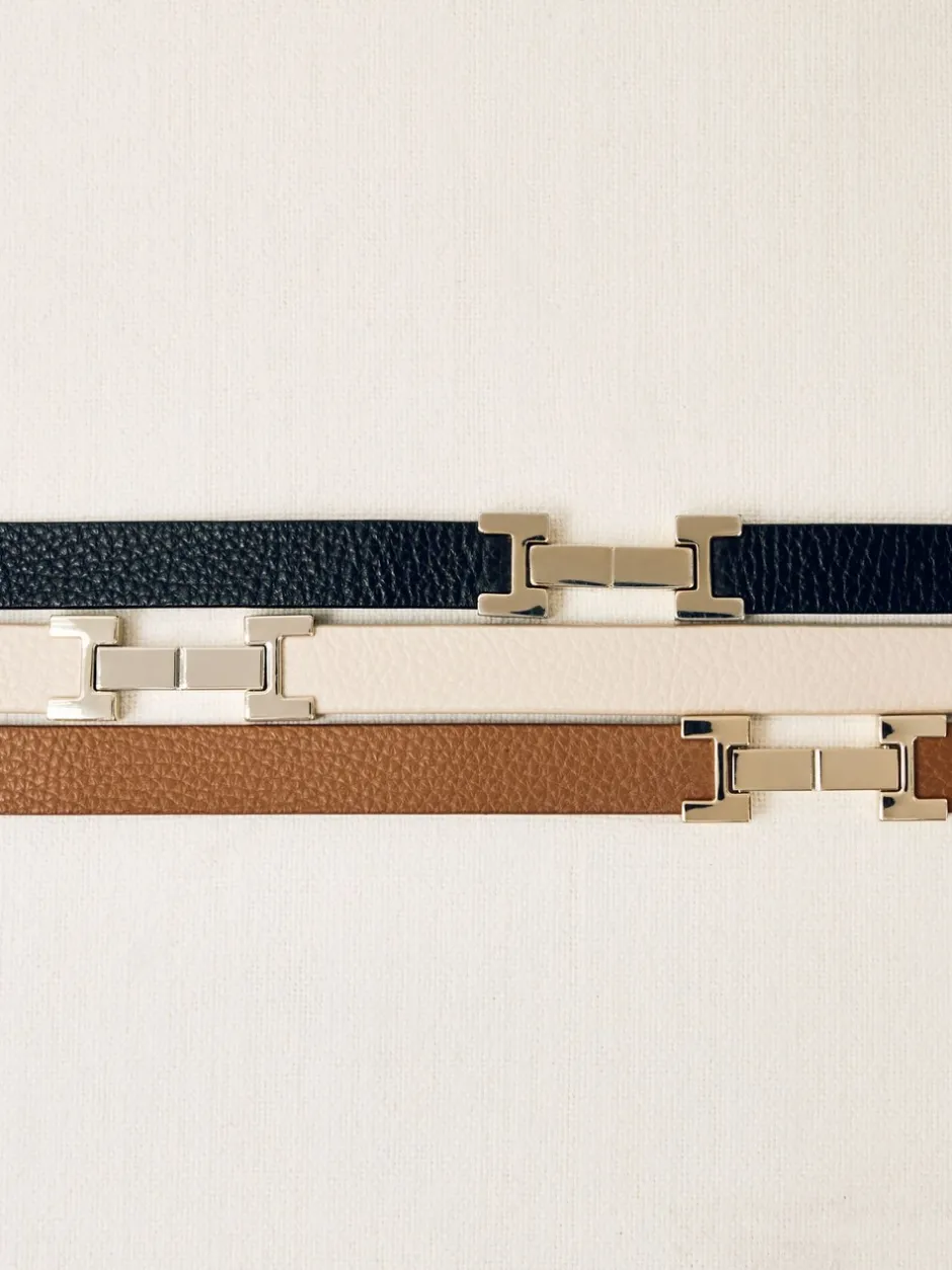 Ceintuurs*Reiss - - Leren Hayley riem met vierkant scharnier Lichtbruin