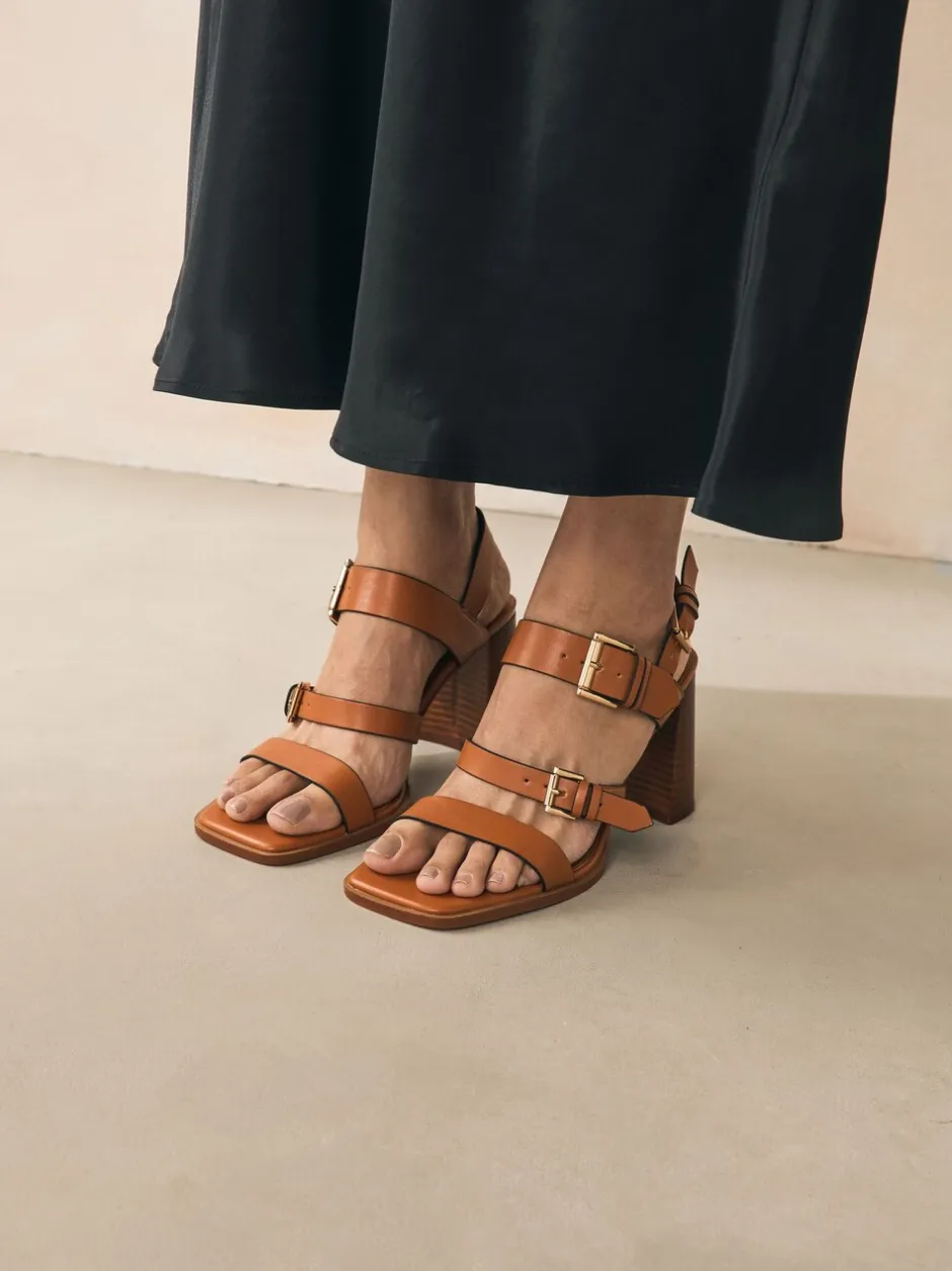 Schoenen Met Hakken*Next - Sandalen met blokhak, bandjes en gesp Lichtbruin
