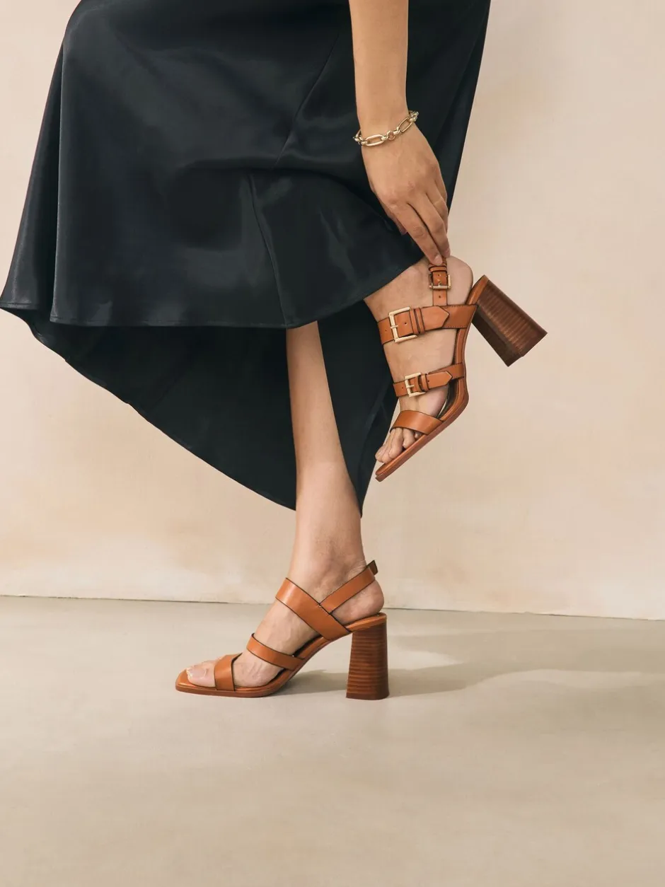 Schoenen Met Hakken*Next - Sandalen met blokhak, bandjes en gesp Lichtbruin