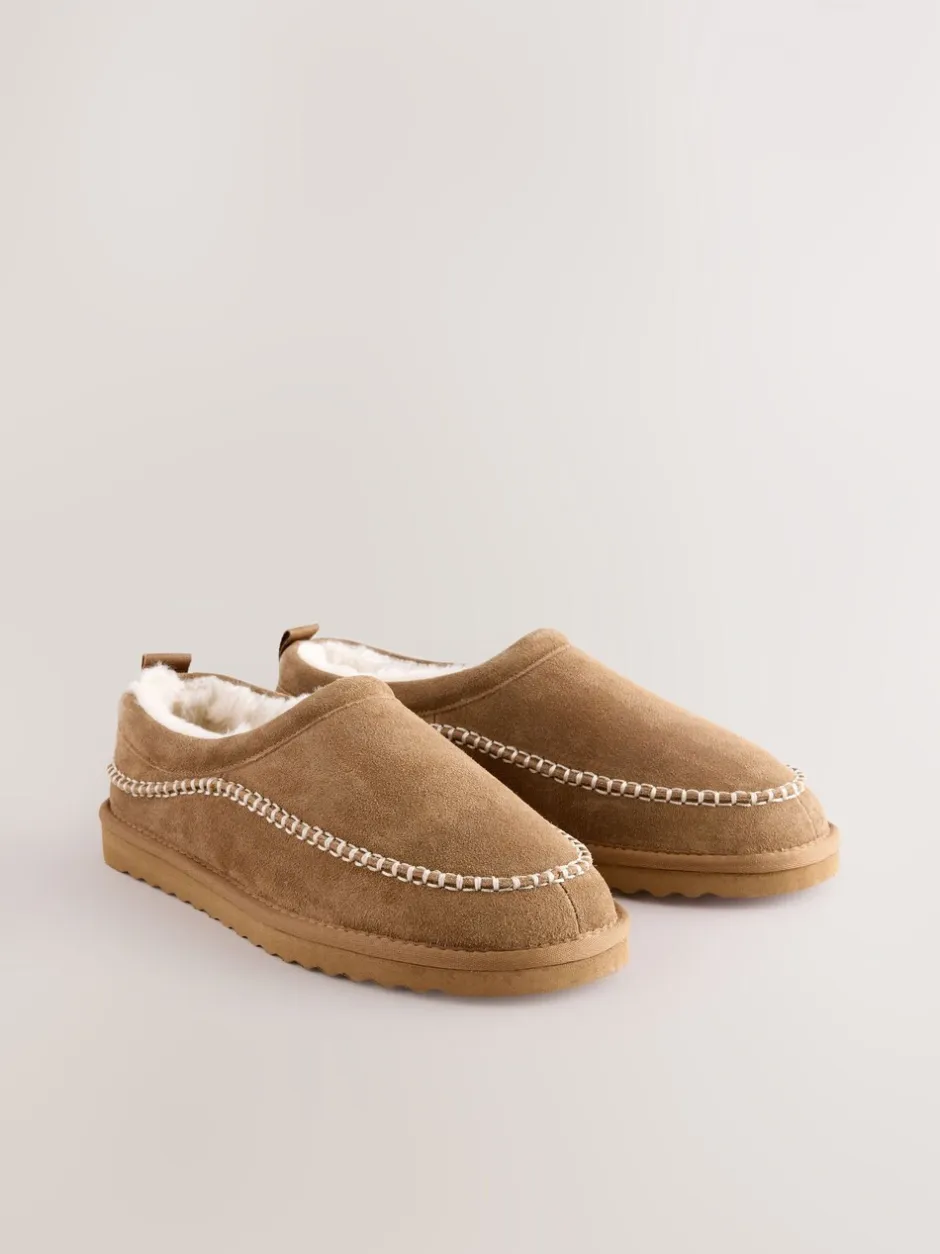 Pantoffels|Loungewear*Next - Signature Suede Stitch Detail Slippers Lichtbruin