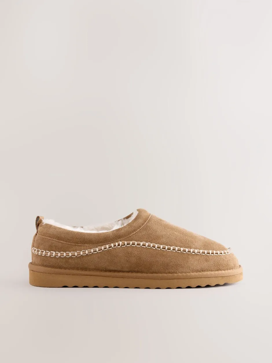 Pantoffels|Loungewear*Next - Signature Suede Stitch Detail Slippers Lichtbruin