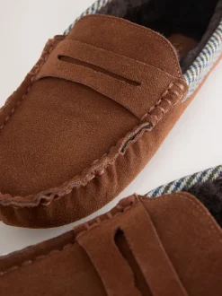 Pantoffels*Next - Signature Suede Fabric Trim Moccasin Slippers Lichtbruin