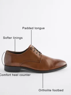 Formele Schoenen|Schoenen|Next - Standaard pasvorm - Egaal leren derbyschoenen Lichtbruin