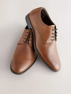 Formele Schoenen|Schoenen|Next - Standaard pasvorm - Egaal leren derbyschoenen Lichtbruin