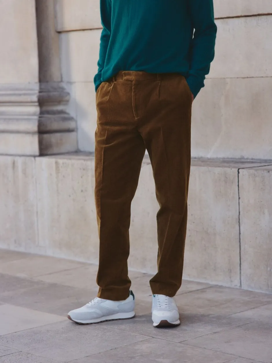 Formele Broek|Next - Straight Fit Smart Cotton Rich Cord Trousers Lichtbruin