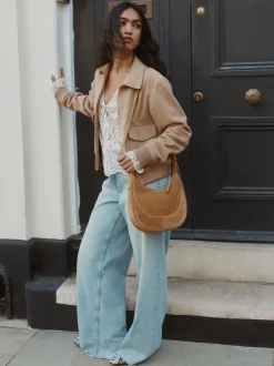 Tassen En Portemonnees|Next Lichtbruin - Suede Scoop Cross-Body Bag