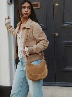 Tassen En Portemonnees|Next Lichtbruin - Suede Scoop Cross-Body Bag