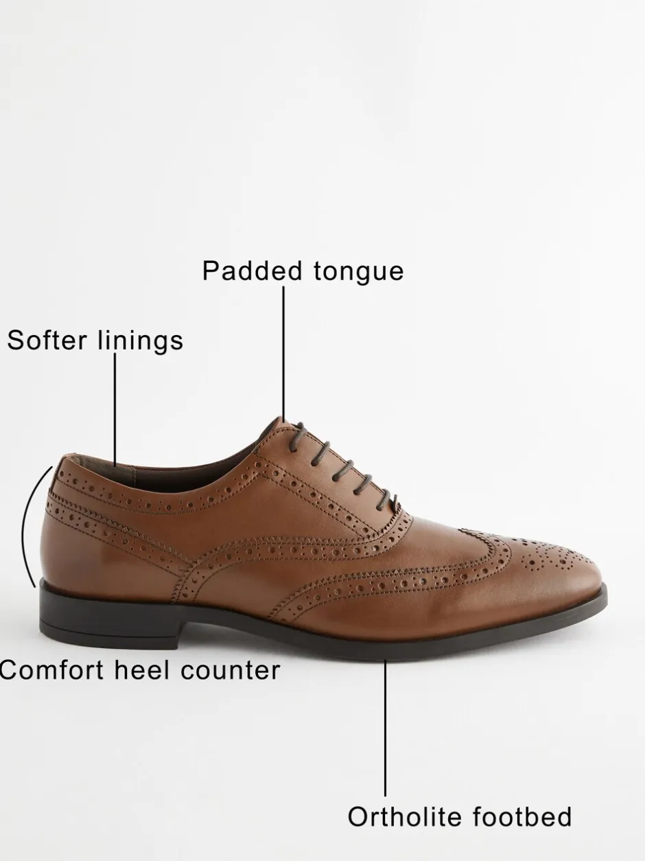 Schoenen|Formele Schoenen*Next - Wijde pasvorm - Leren Oxford brogues Lichtbruin