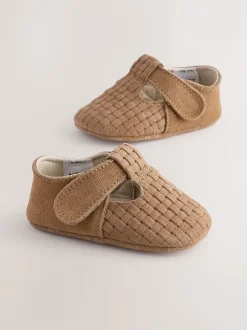 Babyschoenen*Next - Leren babyschoen met T-bandje (0 - 24 mnd) Lichtbruin geweven suède