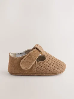 Babyschoenen*Next - Leren babyschoen met T-bandje (0 - 24 mnd) Lichtbruin geweven suède
