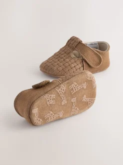Babyschoenen*Next - Leren babyschoen met T-bandje (0 - 24 mnd) Lichtbruin geweven suède