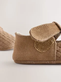 Babyschoenen*Next - Leren babyschoen met T-bandje (0 - 24 mnd) Lichtbruin geweven suède