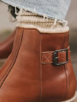Ruimvallend En Extraruimvallend|Boots*Next - Forever Comfort® Faux Fur Lined Buckle Trim Ankle Boots Lichtbruin leer