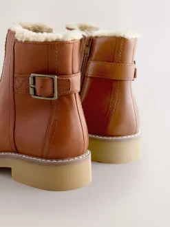Ruimvallend En Extraruimvallend|Boots*Next - Forever Comfort® Faux Fur Lined Buckle Trim Ankle Boots Lichtbruin leer