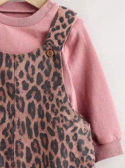 Tuinbroeken*Next - Baby Bodysuit met lange mouwen en bretelbroeken Set (0mnd-2jr) Lichtbruine luipaardprint