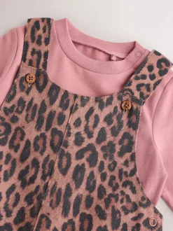 Tuinbroeken*Next - Baby Bodysuit met lange mouwen en bretelbroeken Set (0mnd-2jr) Lichtbruine luipaardprint