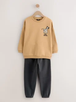 Joggingbroeken|Sweaters En Hoody´S*Next Lichtbruin/Ecru/Antracietgrijs - Set met sweatshirt en joggingbroek (3mnd -7jr)