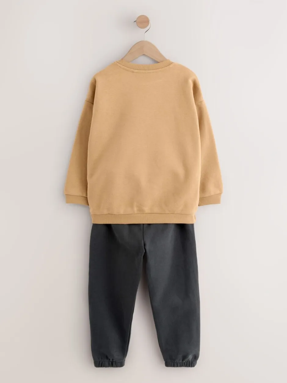 Joggingbroeken|Sweaters En Hoody´S*Next Lichtbruin/Ecru/Antracietgrijs - Set met sweatshirt en joggingbroek (3mnd -7jr)
