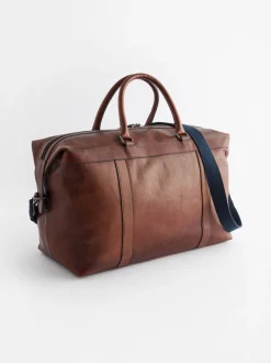 Tassen|Next Lichtbruin/marineblauw - Leather Weekend Holdall Bag