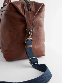 Tassen|Next Lichtbruin/marineblauw - Leather Weekend Holdall Bag