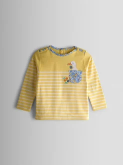 T-Shirts|Jojo Maman Bébé - - Bretons gestreepte top met eendzakje Lichtgeel