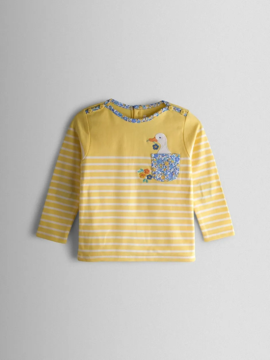 T-Shirts|Jojo Maman Bébé - - Bretons gestreepte top met eendzakje Lichtgeel