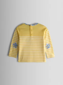 T-Shirts|Jojo Maman Bébé - - Bretons gestreepte top met eendzakje Lichtgeel