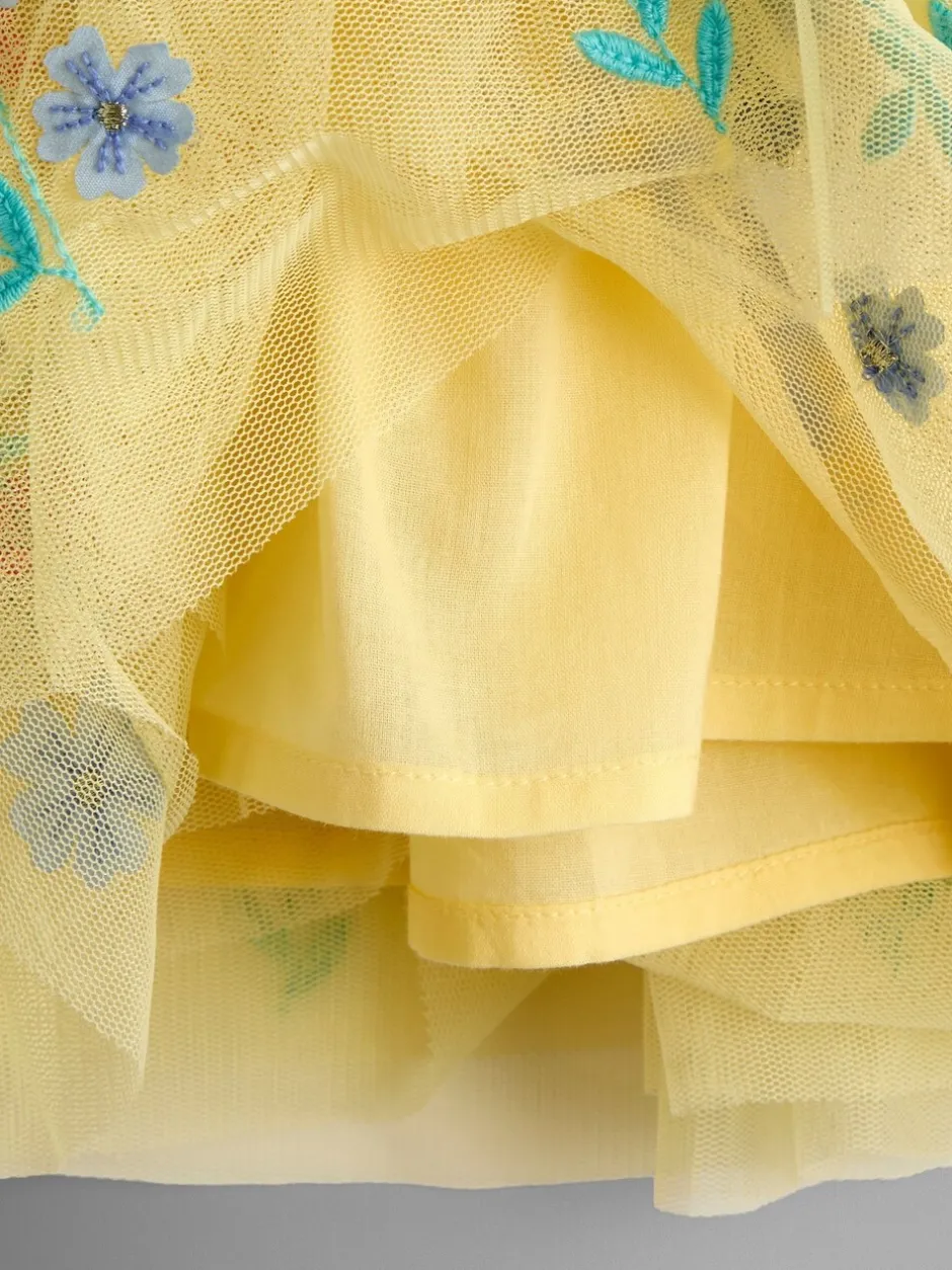 Jurken|Gelegenheidskleding|Jojo Maman Bébé - Appliqué Floral Tulle Party Dress Lichtgeel