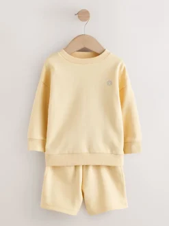 Shorts|Next - Plain Crew Neck Sweatshirt and Shorts Set (3mths-7yrs) Lichtgeel