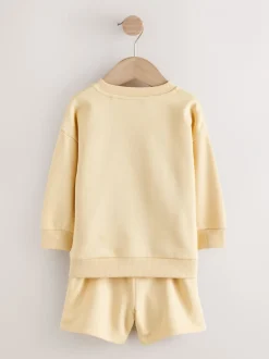 Shorts|Next - Plain Crew Neck Sweatshirt and Shorts Set (3mths-7yrs) Lichtgeel