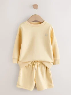 Shorts|Next - Plain Crew Neck Sweatshirt and Shorts Set (3mths-7yrs) Lichtgeel