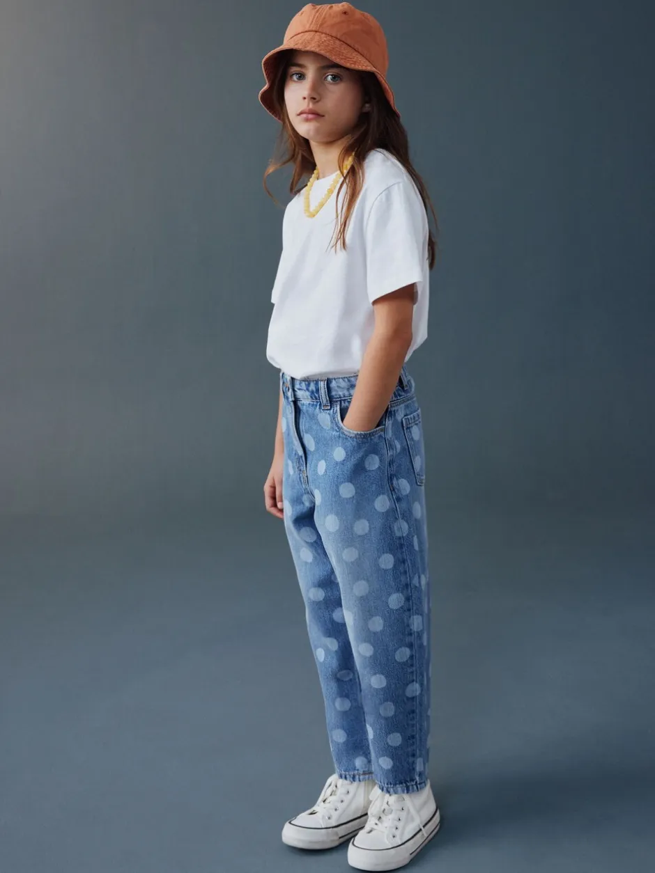 Jeans|Next Lichtgewassen Stippen - Barrel jeans (3-16jaar)