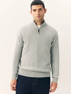Gebreide Kleding|Next Lichtgrijs - Effen - Regular fit 100% katoenen premium trui met korte rits