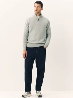 Gebreide Kleding|Next Lichtgrijs - Effen - Regular fit 100% katoenen premium trui met korte rits