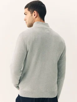 Gebreide Kleding|Next Lichtgrijs - Effen - Regular fit 100% katoenen premium trui met korte rits
