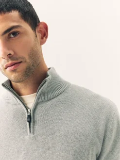 Gebreide Kleding|Next Lichtgrijs - Effen - Regular fit 100% katoenen premium trui met korte rits