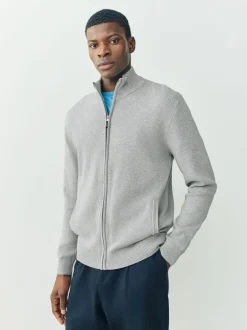 Gebreide Kleding*Next - Regular Fit 100% Cotton Premium Zip-Through Cardigan Lichtgrijs