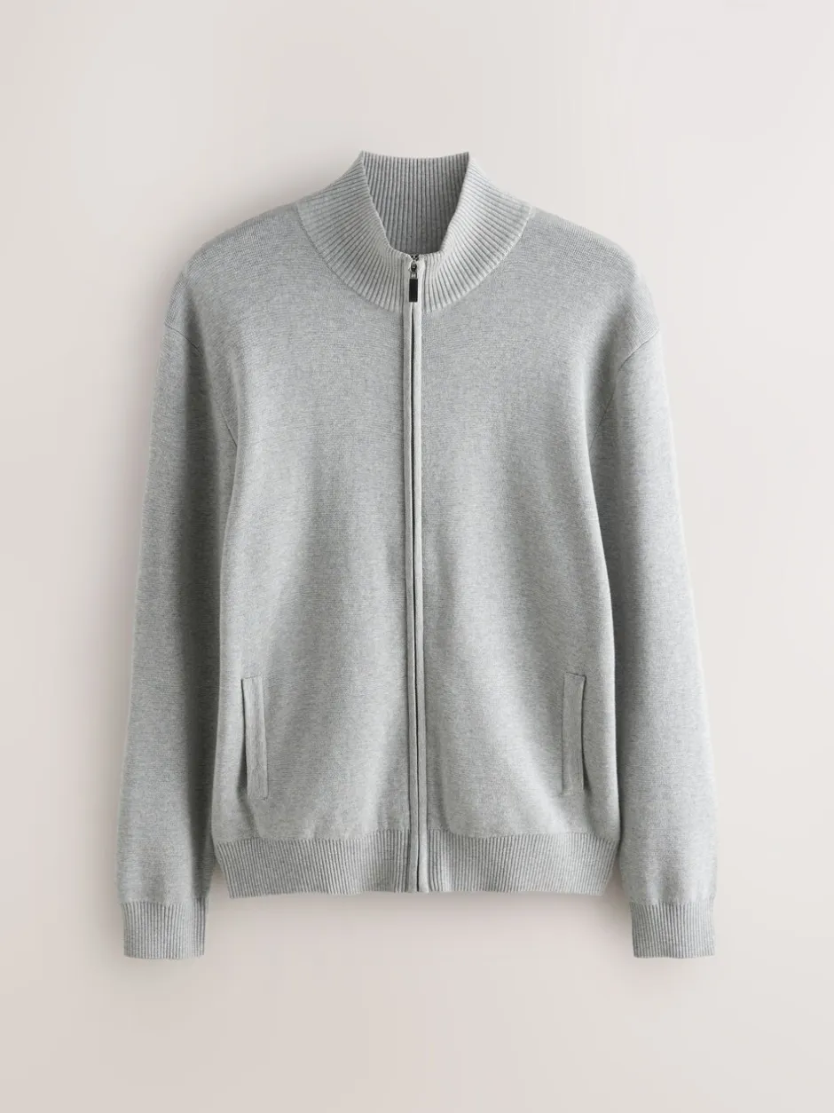 Gebreide Kleding*Next - Regular Fit 100% Cotton Premium Zip-Through Cardigan Lichtgrijs