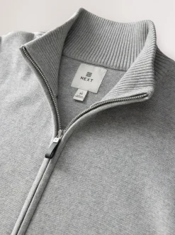Gebreide Kleding*Next - Regular Fit 100% Cotton Premium Zip-Through Cardigan Lichtgrijs
